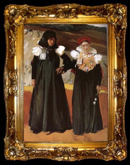 framed  Joaquin Sorolla Two women wearing traditional costumes Aragon, ta009-2